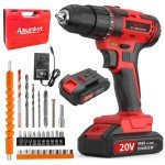 20V Power Drill Cordless, Cordless Drill with Battery and Charger with Torque 30N, Impact Function, 3/8-Inch Keyless Chuck for Screwdriving and Drilling (Battery×1)