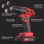 20V Power Drill Cordless, Cordless Drill with Battery and Charger with Torque 30N, Impact Function, 3/8-Inch Keyless Chuck for Screwdriving and Drilling (Battery×1)