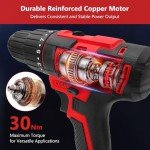 20V Power Drill Cordless, Cordless Drill with Battery and Charger with Torque 30N, Impact Function, 3/8-Inch Keyless Chuck for Screwdriving and Drilling (Battery×1)