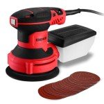 Orbital Sander Corded Hand Sander: DEKOPRO 5" Random Orbital Sander with Dust Box, 6 Various Speeds Electric Palm Sander with Dust Box, 16Pcs Sandpapers for Woodworking & Sanding (Red)