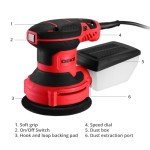 Orbital Sander Corded Hand Sander: DEKOPRO 5" Random Orbital Sander with Dust Box, 6 Various Speeds Electric Palm Sander with Dust Box, 16Pcs Sandpapers for Woodworking & Sanding (Red)