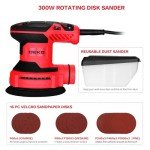 Orbital Sander Corded Hand Sander: DEKOPRO 5" Random Orbital Sander with Dust Box, 6 Various Speeds Electric Palm Sander with Dust Box, 16Pcs Sandpapers for Woodworking & Sanding (Red)