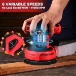 Orbital Sander Corded Hand Sander: DEKOPRO 5" Random Orbital Sander with Dust Box, 6 Various Speeds Electric Palm Sander with Dust Box, 16Pcs Sandpapers for Woodworking & Sanding (Red)
