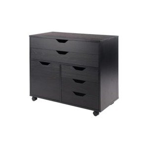 Winsome Halifax Storage Mobile Cabinets, 1 Door, 3 Drawers, 2 Wide Drawers, for Home Office, Black