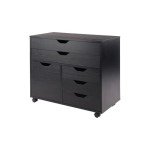 Winsome Halifax Storage Mobile Cabinets, 1 Door, 3 Drawers, 2 Wide Drawers, for Home Office, Black