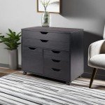 Winsome Halifax Storage Mobile Cabinets, 1 Door, 3 Drawers, 2 Wide Drawers, for Home Office, Black