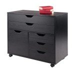 Winsome Halifax Storage Mobile Cabinets, 1 Door, 3 Drawers, 2 Wide Drawers, for Home Office, Black