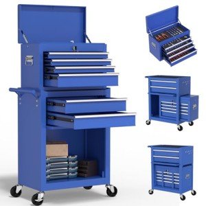 Yaciente 6-Drawer Tool Box with Wheels, Rolling Tool Storage Cabinet with Detachable Top Tool Chest and Locking Mechanism, Metal Tool Cart for Garage Workshop and Room Use (Blue)