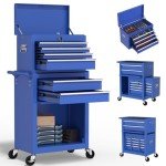 Yaciente 6-Drawer Tool Box with Wheels, Rolling Tool Storage Cabinet with Detachable Top Tool Chest and Locking Mechanism, Metal Tool Cart for Garage Workshop and Room Use (Blue)