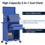 Yaciente 6-Drawer Tool Box with Wheels, Rolling Tool Storage Cabinet with Detachable Top Tool Chest and Locking Mechanism, Metal Tool Cart for Garage Workshop and Room Use (Blue)