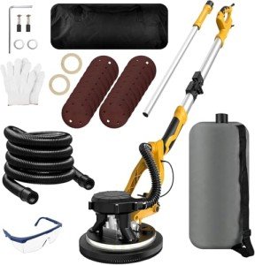 1250W Drywall Sander, 11.5A Electric Drywall Sander with Vacuum Dust Collection, 5 Variable Speed 800-1800RPM, Popcorn Ceiling Removal Tool with Extendable Handle, LED Light, 18pcs Sanding Discs