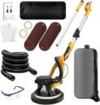 1250W Drywall Sander, 11.5A Electric Drywall Sander with Vacuum Dust Collection, 5 Variable Speed 800-1800RPM, Popcorn Ceiling Removal Tool with Extendable Handle, LED Light, 18pcs Sanding Discs