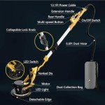 1250W Drywall Sander, 11.5A Electric Drywall Sander with Vacuum Dust Collection, 5 Variable Speed 800-1800RPM, Popcorn Ceiling Removal Tool with Extendable Handle, LED Light, 18pcs Sanding Discs