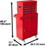 BIG RED ATBT1204R-RED Detachable 4 Drawer Tool Chest with Large Storage Cabinet and Adjustable Shelf, 20.3" l x 11" w x 40.4" h