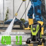 QIOMALA Electric Pressure Washer, 4500 PSI 3.0 GPM High Pressure Cleaning Machine with 35 FT Power Cord, 20 FT Hose, Foam Cannon, 4 Nozzles,Easy Store for Car/Garage/Patio, Green/Small