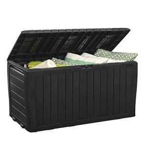Keter Marvel Plus 71 Gallon Resin Deck Box Organization and Storage for Patio Storage Box Outdoor Cushions, Throw Pillows, Garden Tools and Pool Accessories, Dark Grey