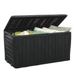 Keter Marvel Plus 71 Gallon Resin Deck Box Organization and Storage for Patio Storage Box Outdoor Cushions, Throw Pillows, Garden Tools and Pool Accessories, Dark Grey