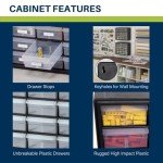 Akro-Mils 24-Drawer Plastic Drawer Storage Cabinet for Garage Organization, Bead Organizer, Building Bricks Storage, Teacher Toolbox, Makeup Organizer, 20-Inch W x 6-Inch D x 16-Inch H, 10124 Black