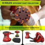 Narbell Orbital Sander 3.2A (380W) with Bag, 14000RPM Max 6 Variable Speeds Random Orbit Sander, 5" Palm Sander Tool with 15pcs Sanderpapers, Dust Bag for woodworking, Red