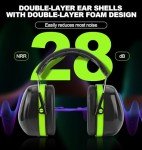 Hocazor HZ012 NRR 28dB Safety Earmuffs, Deeper Ear Space Passive Hearing Protections Durable Ear Proetctors, for Woodworking, Construction, Manufacturing, Shooting - Green