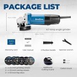 DongCheng Angle Grinder 4-1/2 inch 6.7-Amp Paddle Switch 11800RPM Power Electric Grinder Tools with Cutting & Grinding Wheels, Flap Discs, Auxiliary Handle for Metal & Rust Removal, Beginner-Friendly