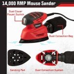 Electric Sander Tool - 14000RPM Mouse Detail Sander with Dust Collection System and 12pc Sandpaper - 120V Electric Hand Sanders for Wood by Stalwart