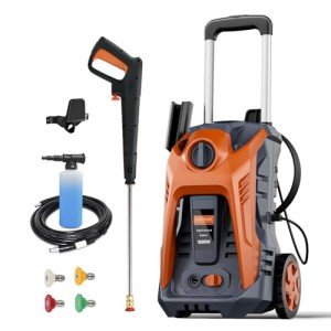 Electric Pressure Washer 4800PSI-Max 2.9GPM Pressure Washer with 25 FT Hose, 4 Quick Connect Nozzle,16.9 Oz Soap Tank Orange Cleaning for Pool, Patio, Car