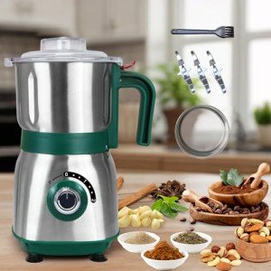 Spice Grinder Electric,Herb Nut Grinder for Kitchen, Detachable Espresso Grinders with Stainless Steel Blades, Filter and Brush, 500w Dry and Wet Grain Mill for Coffee, Rice, Bean, Seasoning (Green)