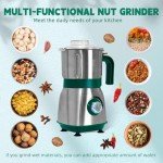 Spice Grinder Electric,Herb Nut Grinder for Kitchen, Detachable Espresso Grinders with Stainless Steel Blades, Filter and Brush, 500w Dry and Wet Grain Mill for Coffee, Rice, Bean, Seasoning (Green)