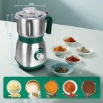 Spice Grinder Electric,Herb Nut Grinder for Kitchen, Detachable Espresso Grinders with Stainless Steel Blades, Filter and Brush, 500w Dry and Wet Grain Mill for Coffee, Rice, Bean, Seasoning (Green)