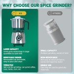 Spice Grinder Electric,Herb Nut Grinder for Kitchen, Detachable Espresso Grinders with Stainless Steel Blades, Filter and Brush, 500w Dry and Wet Grain Mill for Coffee, Rice, Bean, Seasoning (Green)