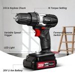 AVID POWER 20V MAX Lithium lon Cordless Drill, Power Drill Set with 3/8-Inch Keyless Chuck, Variable Speed, 16 Position and 22pcs Drill Bits (Black)
