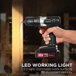 AVID POWER 20V MAX Lithium lon Cordless Drill, Power Drill Set with 3/8-Inch Keyless Chuck, Variable Speed, 16 Position and 22pcs Drill Bits (Black)