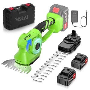 VARAI Hedge Trimmer Cordless, 2 in 1 Cordless Hedge Trimmer with 2600mAh Battery*2, High Power and Large Capacity Hedge Shears for Gardens, Patios and Lawns Charger Included