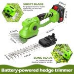 VARAI Hedge Trimmer Cordless, 2 in 1 Cordless Hedge Trimmer with 2600mAh Battery*2, High Power and Large Capacity Hedge Shears for Gardens, Patios and Lawns Charger Included