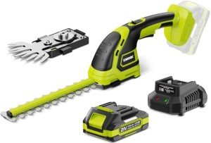 EWORK 2-in-1 Cordless Hedge Trimmer and Grass Shears 21V Handheld Small Electric Bush Trimmer with 2.0Ah Battery and Charger, Battery Powered Shrub Trimmer for Garden, Yard, Lawn Maintenance