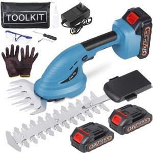 Hedge Trimmer Cordless with Battery and Charger 21V Electric Brush Grass Shrub Trimmer 2 in 1 Handheld Mini Grass Shears Grass Cutter Battery Powered Hedge Trimmer for Garden, Yard and Lawn (Blue)