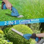 Hedge Trimmer Cordless with Battery and Charger 21V Electric Brush Grass Shrub Trimmer 2 in 1 Handheld Mini Grass Shears Grass Cutter Battery Powered Hedge Trimmer for Garden, Yard and Lawn (Blue)