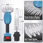 Hedge Trimmer Cordless with Battery and Charger 21V Electric Brush Grass Shrub Trimmer 2 in 1 Handheld Mini Grass Shears Grass Cutter Battery Powered Hedge Trimmer for Garden, Yard and Lawn (Blue)