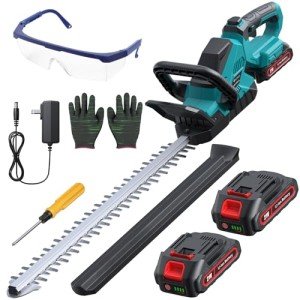 20'' Hedge Trimmer Cordless with Battery, 21V Electric Handheld Bush Clipper with 2 Pack Rechargeable Batteries, 3000RPM 180° Rotatable Head, 2/3'' Blade Gap