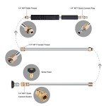 Selkie 120inch Stainless Steel Pressure Washer Extension Wand Power Washer Lance with Spray Nozzle Tips,30°,90°Curved Rod, 1/4’’Quick Connect, Replacement for Anti-Leaked Ring 4000 PSI…