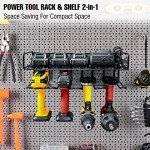 UNITEDPOWER Wall Mounted Power Tool Organizer Holder, Heavy Duty Utility Storage Rack With Shelf for Battery Powered Hand Tools, Workshop, Shed, Garage, Home