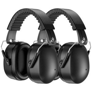 ProCase 2 Packs Noise Reduction Ear Muffs, SNR 32dB Ear Protection Noise Cancelling Earmuffs for Adults Kids Autism, Adjustable Sound Proof Hearing Protection for Work Shooting Mowing -Black/Black