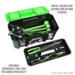 OEMTOOLS 22160 19" Toolbox with Removable Tray, Large Plastic Tool Box With Handle, Multiple Compartment Storage Case With Security Slot for Padlocks, 40 Lbs Maximum Weight