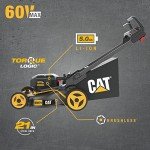 Cat DG670 60V 21” Cordless Lawn Mower 3-In-1 Cutting Modes, Brushless Lawn Mower with TorqLogic, Easy-Adapt Walk-Behind Push Lawn Mower – Battery & Charger Included, Black, Yellow
