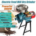 NAIZEA Electric Grain Mill 3000W - Wet Dry Cereals Grinder, Corn Mill, Heavy Duty Commercial Grain Grinder Machine, Wheat Feed Flour Mill With Funnel
