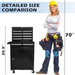 SumKea Tool Cabinet, Tool Chest with Wheels, Garage Tool Box, 5 Drawer Rolling Tool Chest and 2 Lockers, Detachable Storage Cabinet, for Garage Warehouse Workshop, Black