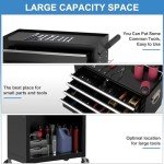SumKea Tool Cabinet, Tool Chest with Wheels, Garage Tool Box, 5 Drawer Rolling Tool Chest and 2 Lockers, Detachable Storage Cabinet, for Garage Warehouse Workshop, Black