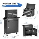 SumKea Tool Cabinet, Tool Chest with Wheels, Garage Tool Box, 5 Drawer Rolling Tool Chest and 2 Lockers, Detachable Storage Cabinet, for Garage Warehouse Workshop, Black