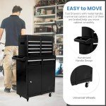 SumKea Tool Cabinet, Tool Chest with Wheels, Garage Tool Box, 5 Drawer Rolling Tool Chest and 2 Lockers, Detachable Storage Cabinet, for Garage Warehouse Workshop, Black